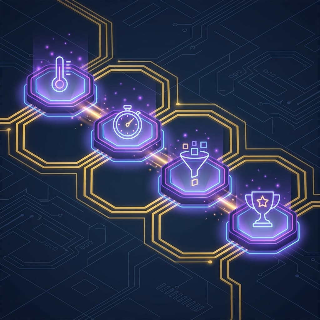 Four-phase benchmark methodology: warm-up, measurement, filtering, and scoring